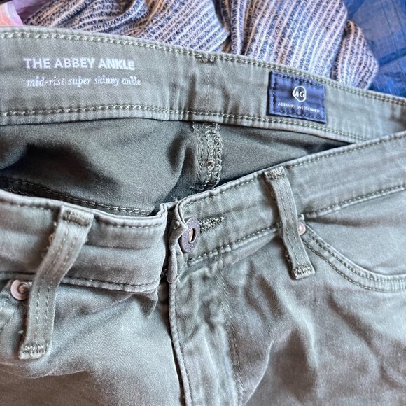 AG Abbey Mid Rise Super Skinny Ankle Sateen Jean in Dark Olive Army Green Sz 25R - Picture 7 of 8